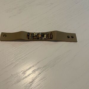 Anthropologie tan nude Leather cuff bracelet with yellow gold embellishments